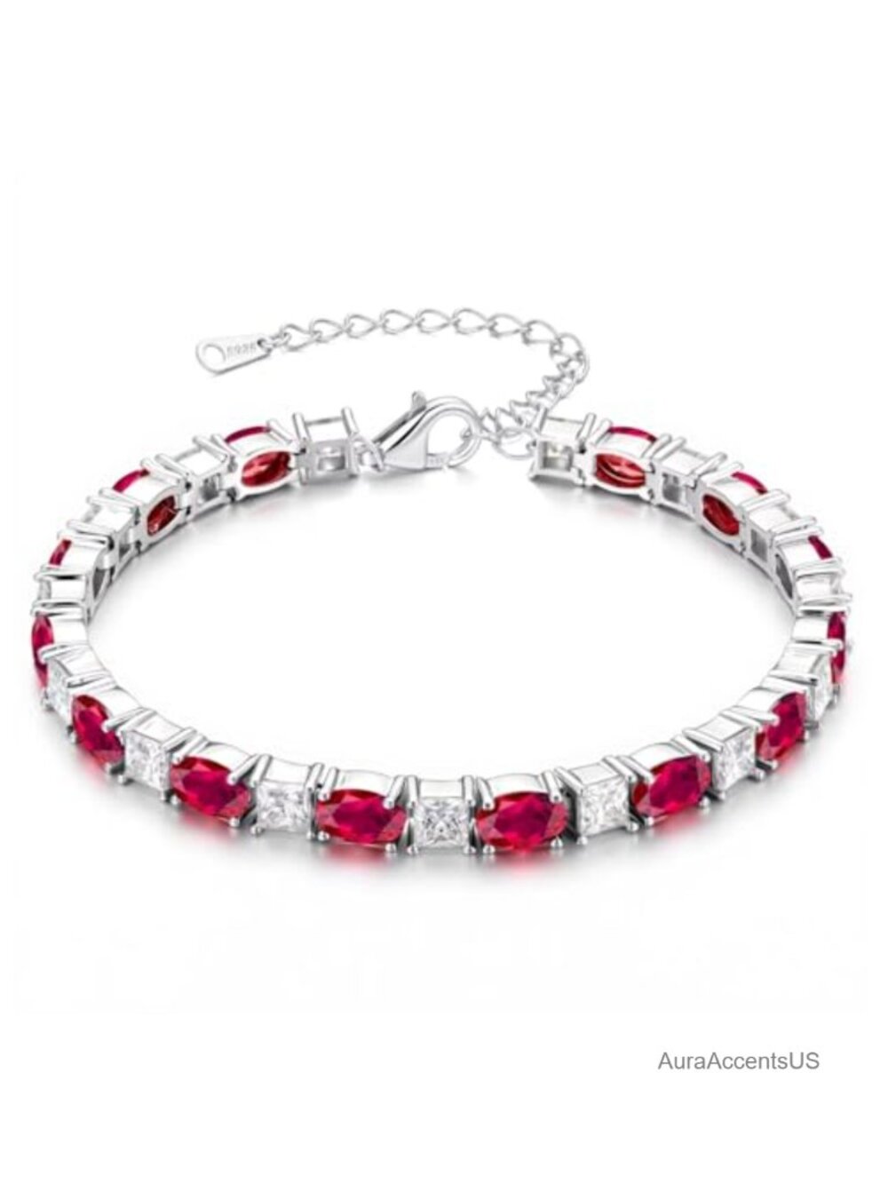 925 Sterling Silver Tennis Bracelet Oval Princess Cut Gemstone Adjustable Chain